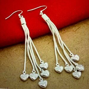 NEW Sterling Silver Tassel Heart Dangle Earrings